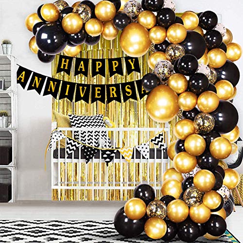 Happy Anniversary Banner Glitter Black Fish tail